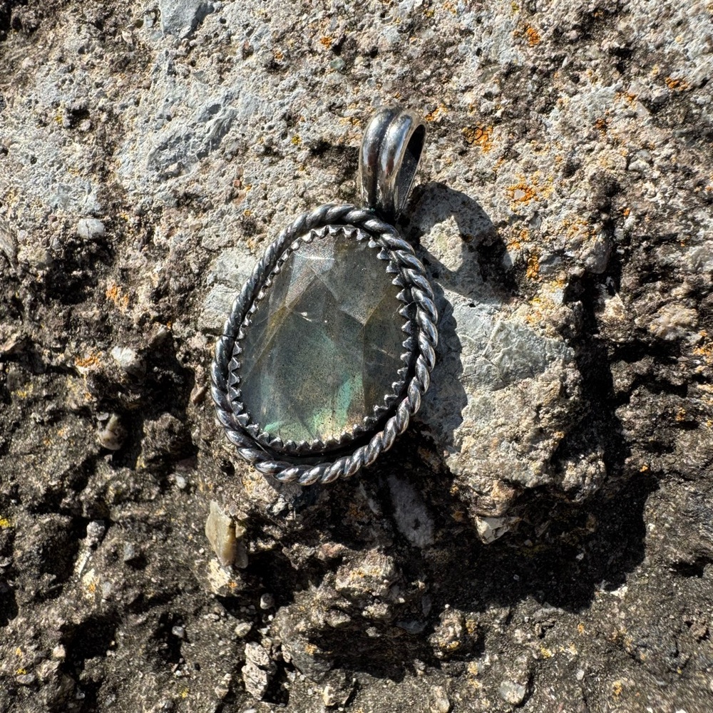 Custom Labradorite Pendant w/ “Be Free” Engraving